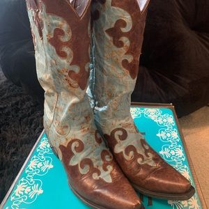 Lane Turquoise and Brown cowboy boots